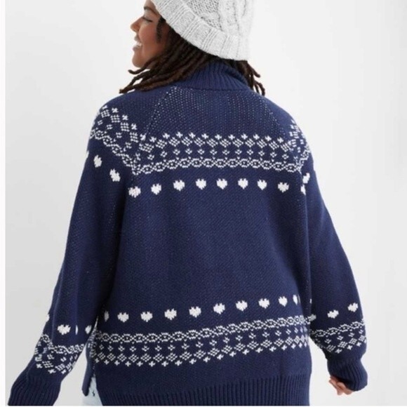 Aerie Navy Love Oversized Fairisle 1/4 Zip Pullover Size Small - Picture 2 of 15